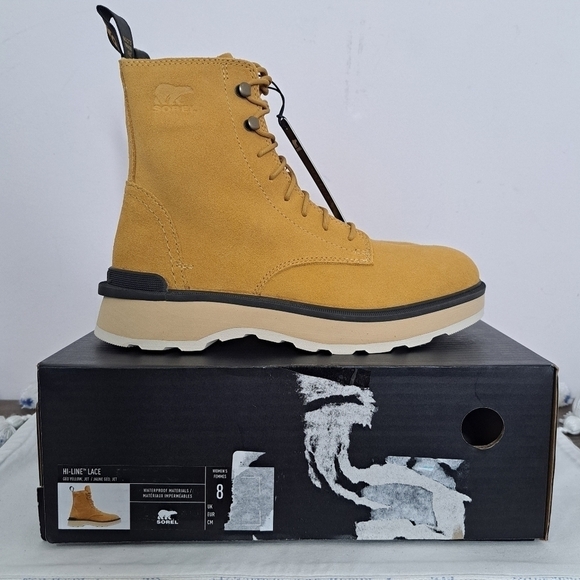 Sorel hi-line lace suede boot geo yellow jet 8 NWT - Picture 2 of 8